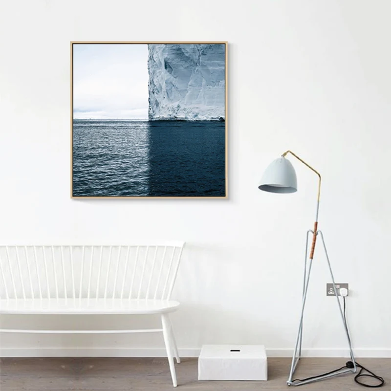 Lienzo con estampado de arte azul, decoración moderna de pared con paisaje de hielo y mar, varias opciones de tamaño para...