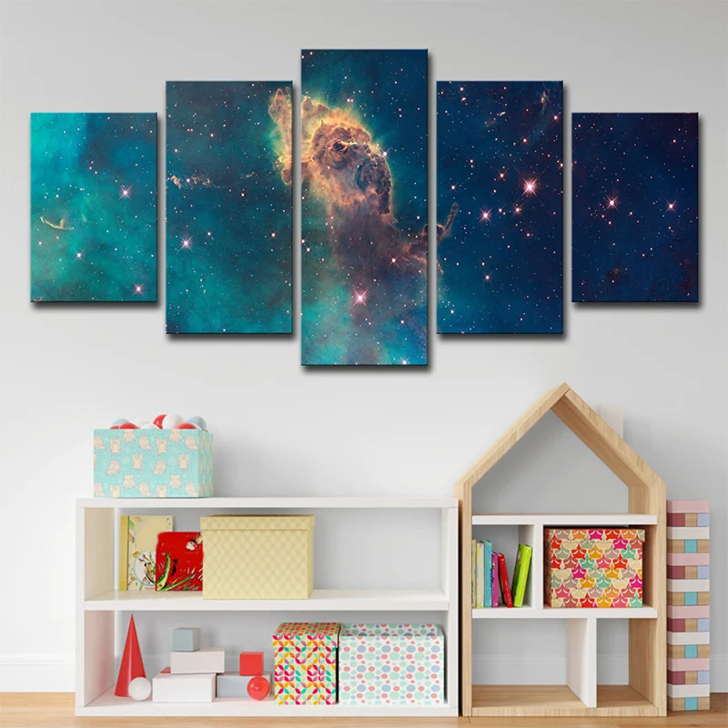 Lienzo con estampado de galaxia y estrellas, arte de pared con vista al espacio exterior para dormitorio, en verde, para d...