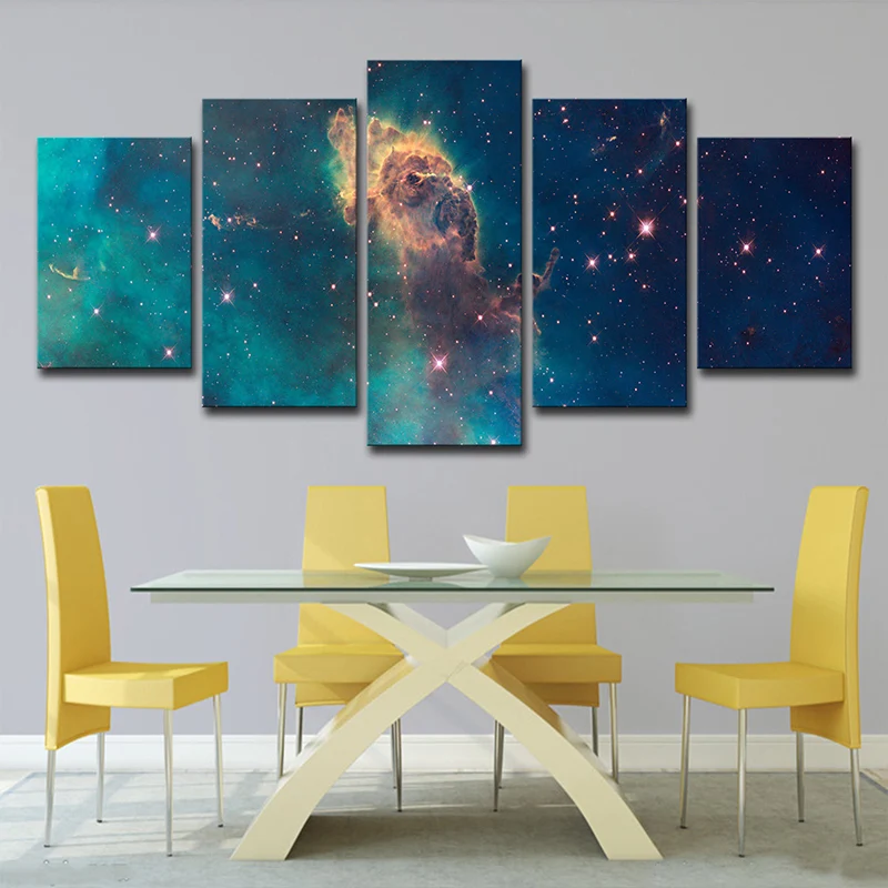 Lienzo con estampado de galaxia y estrellas, arte de pared con vista al espacio exterior para dormitorio, en verde, para d...