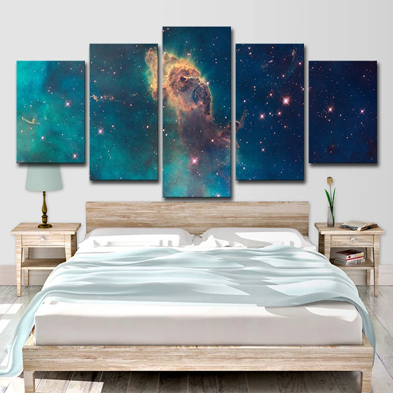 Lienzo con estampado de galaxia y estrellas, arte de pared con vista al espacio exterior para dormitorio, en verde, para d...