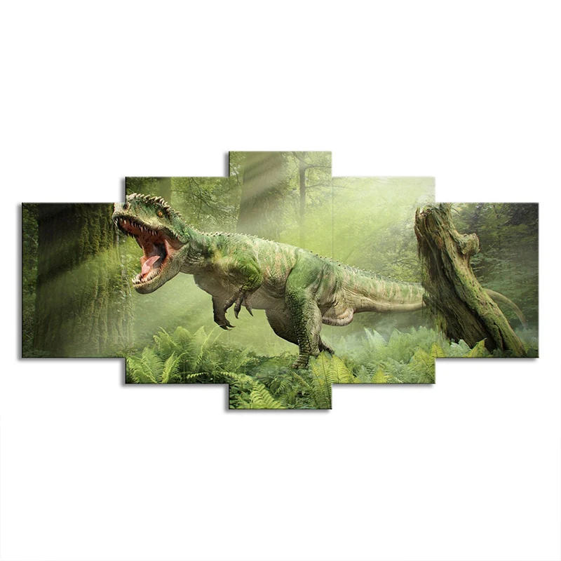 Lienzo de dinosaurio con impresión digitalizado verde, arte de pared, decoración de pared de dormitorio de ciencia ficción...