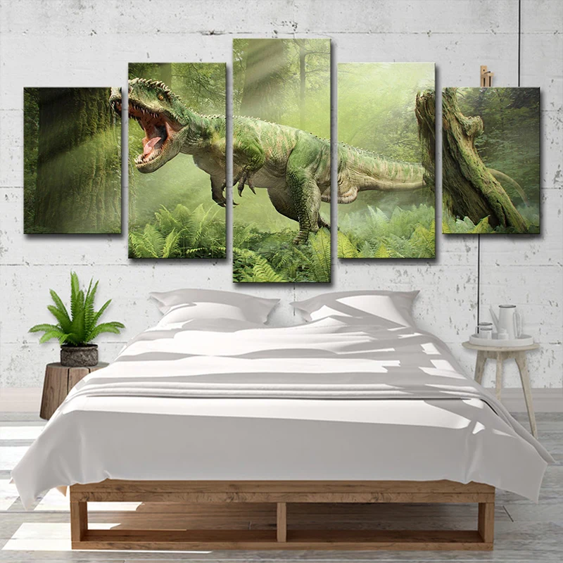 Lienzo de dinosaurio con impresión digitalizado verde, arte de pared, decoración de pared de dormitorio de ciencia ficción...