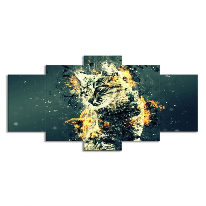Lienzo de gatito con impresión LCD, decoración artística de pared de estilo moderno verde y dorado para dormitorio para Pa...