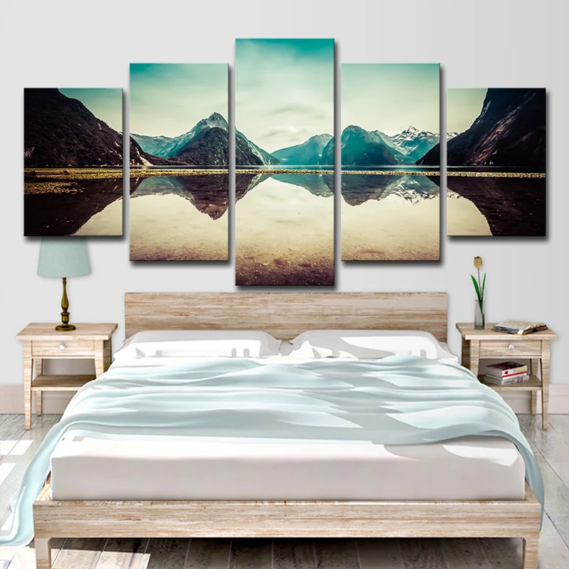 Lienzo de paisaje azul de Milford Sound, arte de pared de varias piezas para sala de estar con Diseño de Naturaleza Azul