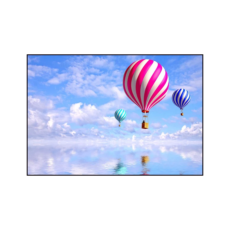 Lienzo Pastel pared arte dibujos animados paisaje con globo aerostático decoración de pared para dormitorio con Diseño de...