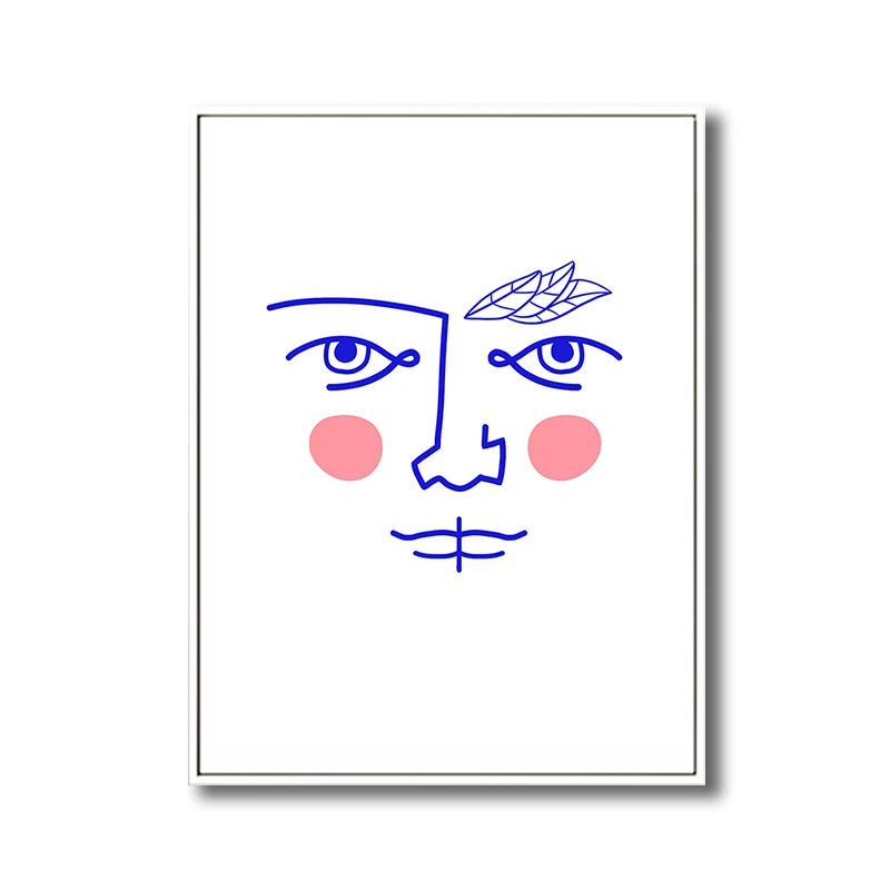 Línea de lápiz Figura Cara Lienzo Arte Minimalismo Decoración de pared texturizada en color pastel con Acabado Envejecido...