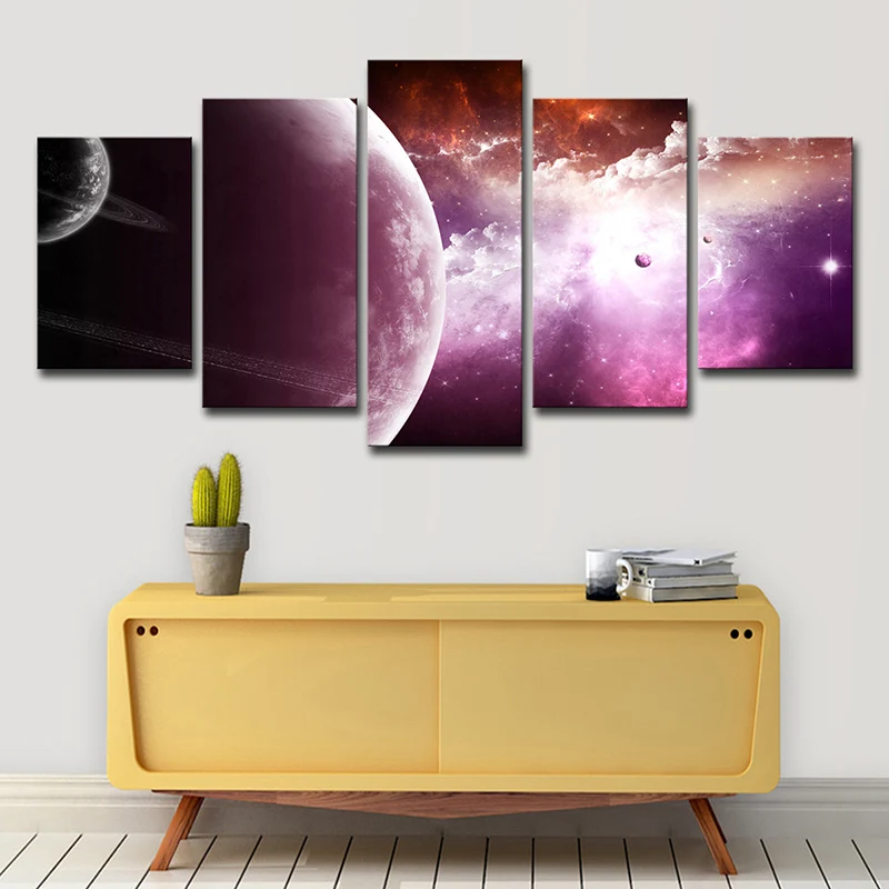 Nebulosa y planeta, arte de pared, paisaje espacial espléndido ficticio, lienzo impreso en morado con Mensaje de Bienvenid...