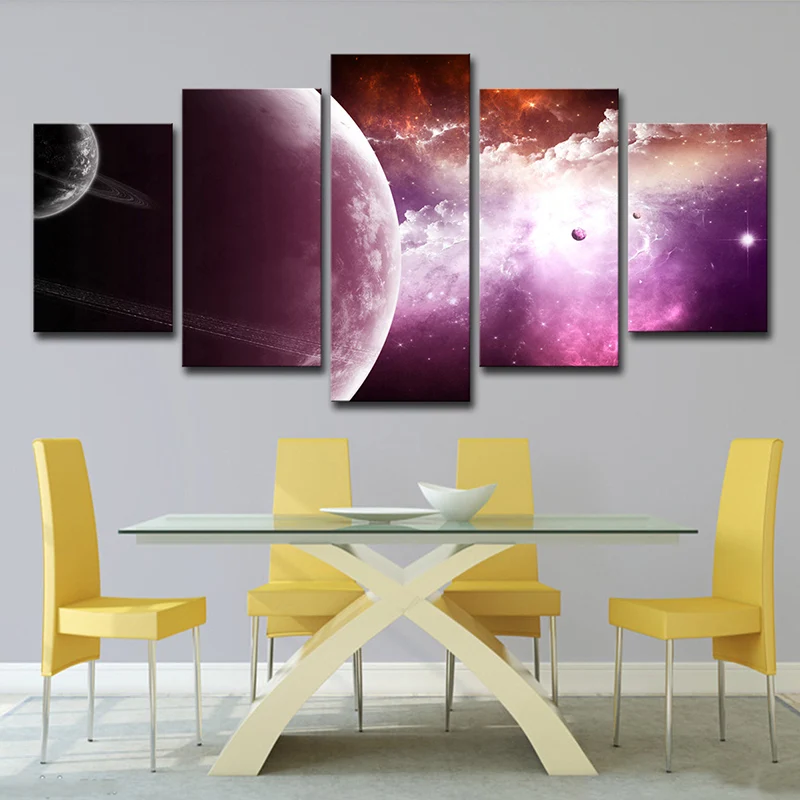 Nebulosa y planeta, arte de pared, paisaje espacial espléndido ficticio, lienzo impreso en morado con Mensaje de Bienvenid...