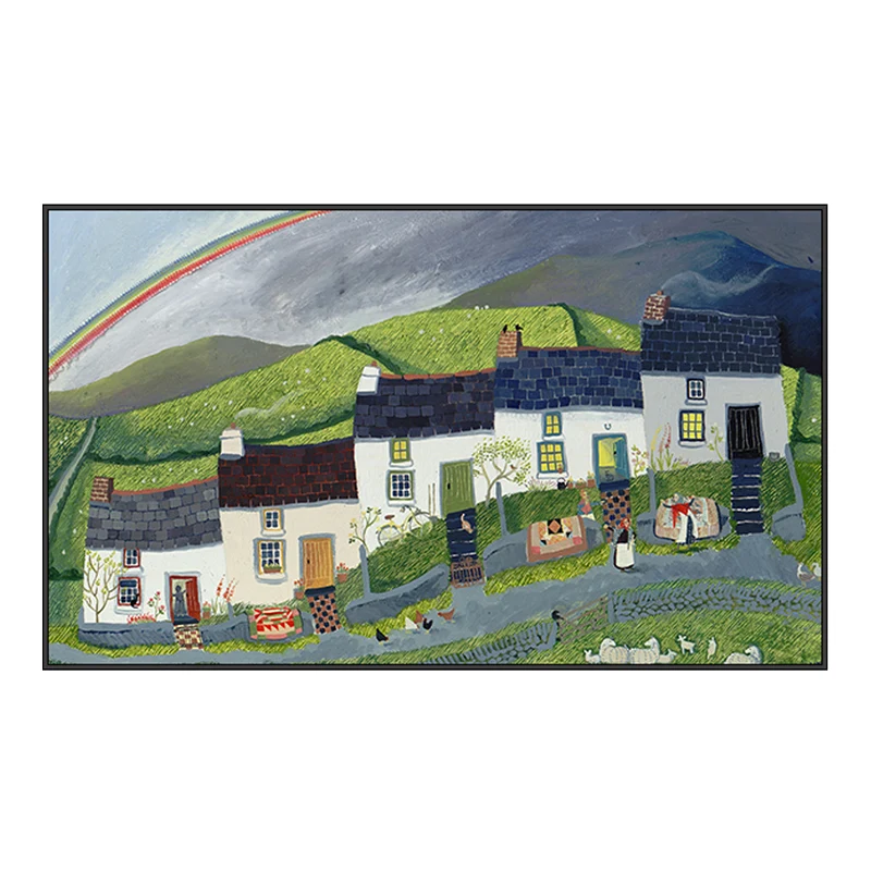 Paisaje pintoresco, arte de pared, ilustración de sala de estar, lienzo de granja en color definido Blanco
