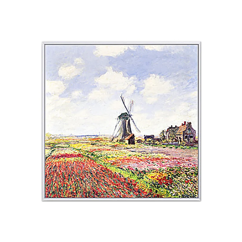 Panel Decorativo Campo de amapolas Monet pintura granja paisaje poético lienzo arte de la pared en verde-púrpura Verde