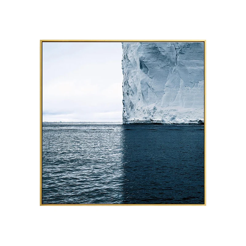 Panel Decorativo Lienzo con estampado de arte azul, decoración moderna de pared con paisaje de hielo y mar, varias opcione...