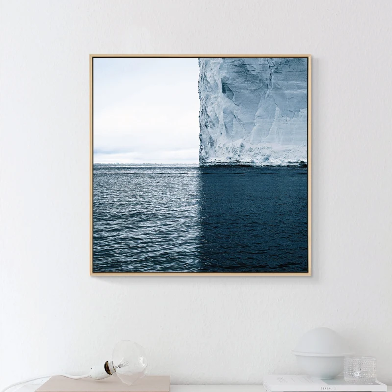Panel Decorativo Lienzo con estampado de arte azul, decoración moderna de pared con paisaje de hielo y mar, varias opcione...