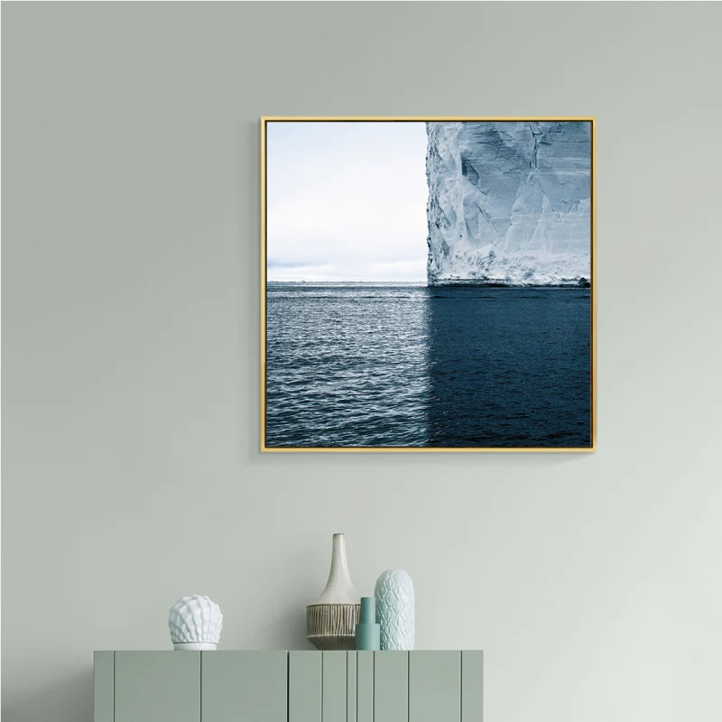 Panel Decorativo Lienzo con estampado de arte azul, decoración moderna de pared con paisaje de hielo y mar, varias opcione...