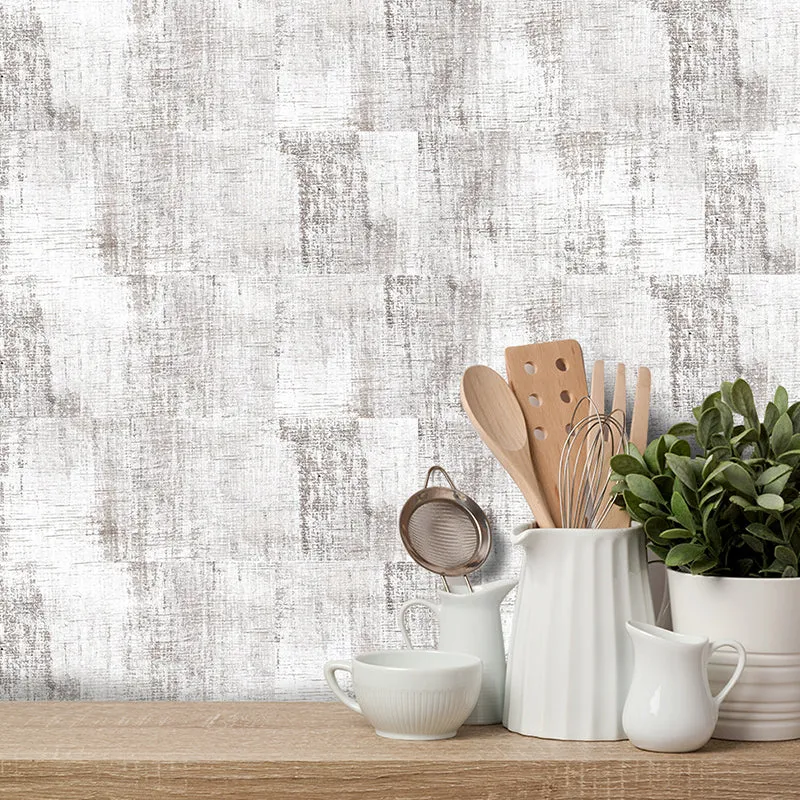 Paneles de papel pintado con apariencia de madera de campo, arte de pared gris para despegar y pegar para comedor con Ilum...