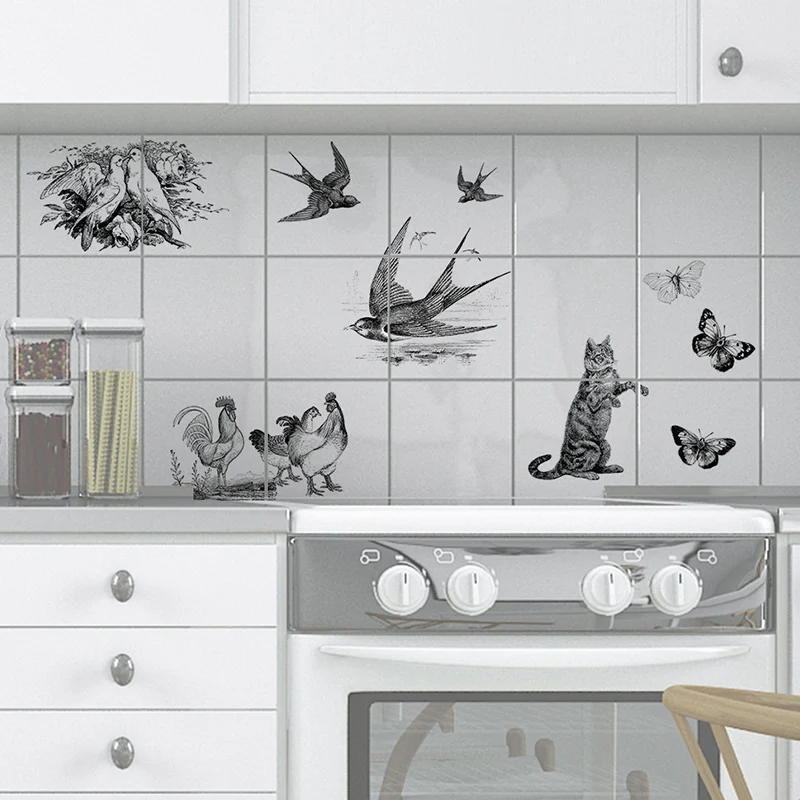 Paneles de papel tapiz de pájaros, decoración de pared de arte infantil gris para dormitorio de niños, pelar y pegar para...