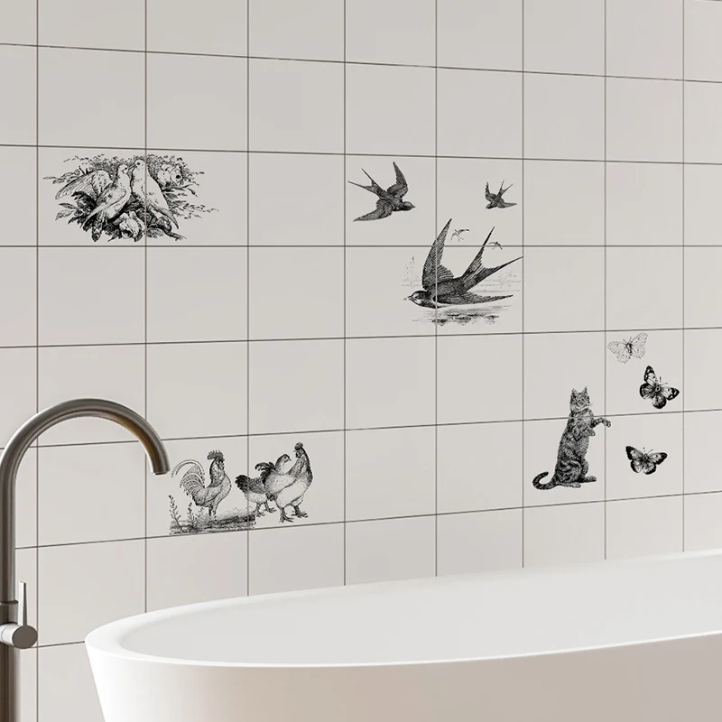 Paneles de papel tapiz de pájaros, decoración de pared de arte infantil gris para dormitorio de niños, pelar y pegar para...