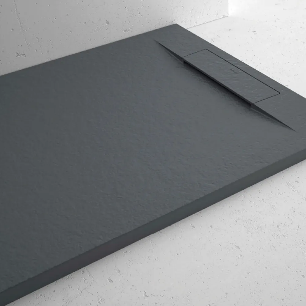 Plato de ducha de resina modelo Titano 70x140 cm antracita efecto piedra con Acabado Envejecido