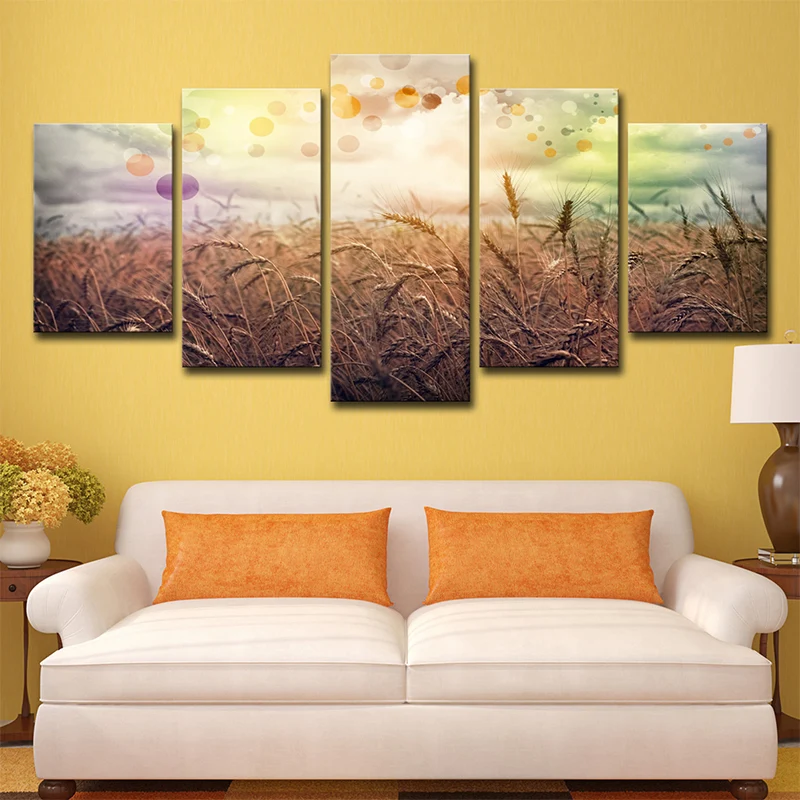 Poético campo de trigo lienzo pared arte sala de estar naturaleza paisaje decoración de pared en amarillo | Resistente al...