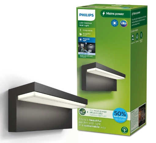 Relieve de Pared Apliqui paret exterior led Philips negre