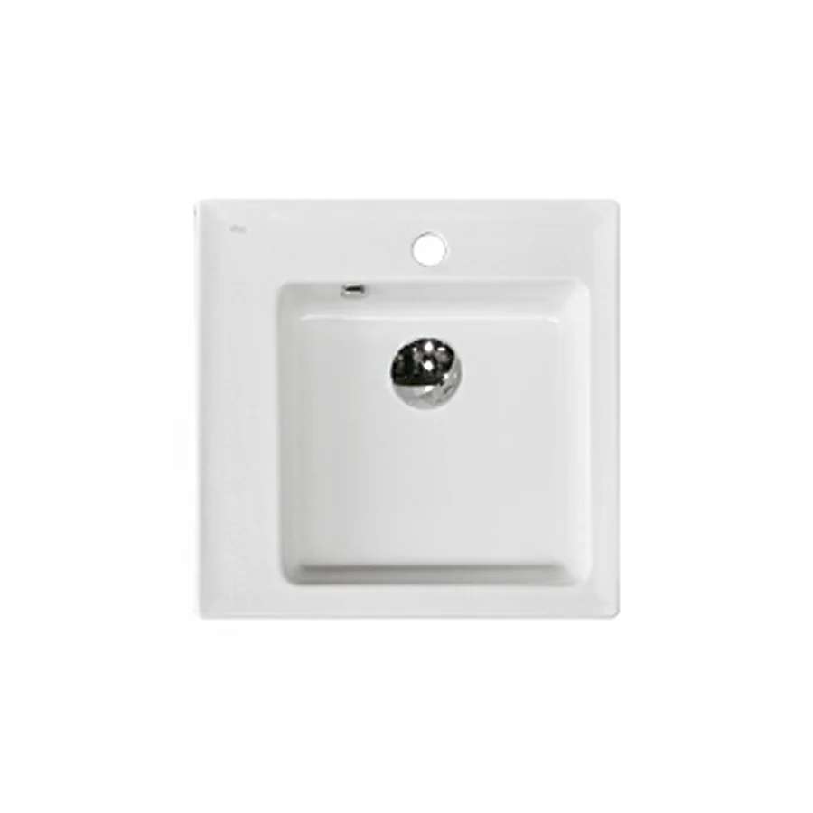 Lavandino ceramica bianca squadrato. Marca Althea modello Jazz cm 50x50 con forto troppopieno e rubinetto