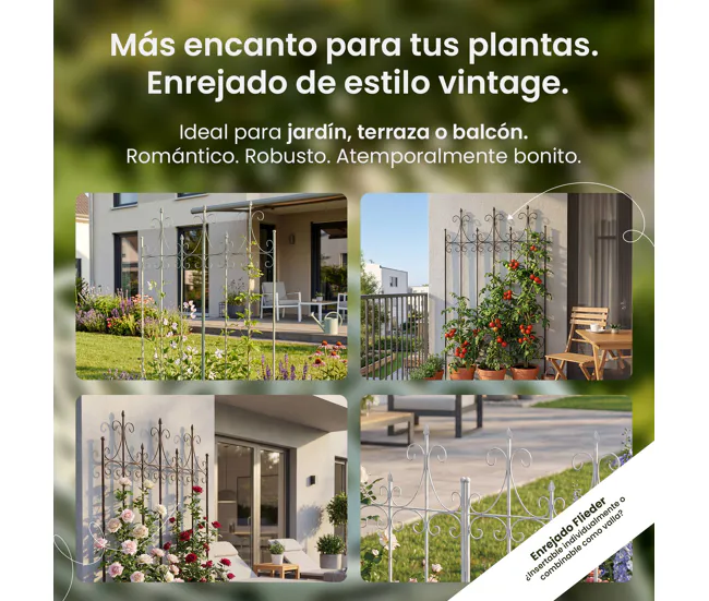 Reja para Plantas Trepadoras Flieder Acero Blanco antiguo 1.5X100X150 cm - Listo para Plantar
