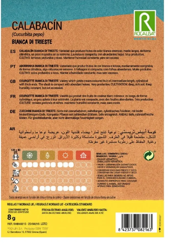 Semillas Calabacín Blanco Di Trieste 25g para Zona de Sombra