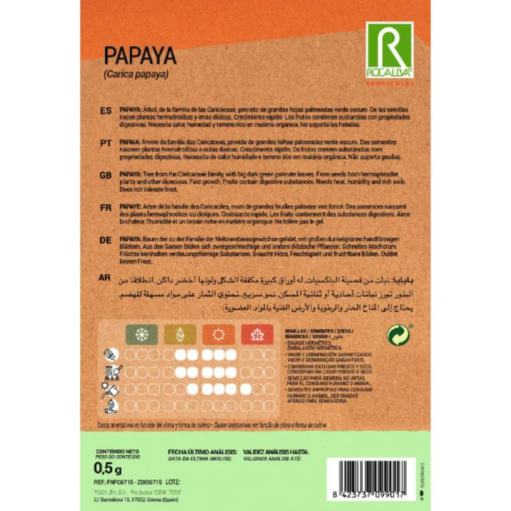 Semillas de Papaya Carica papaya de Crecimiento Rápido