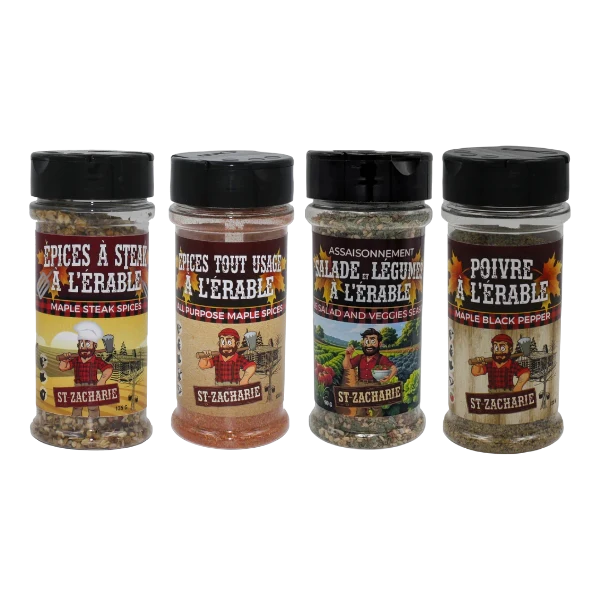 Ensemble d’épices St-Zacharie – Poivre, Tout usage, Légumes & Steak à l’érable