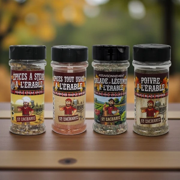 Ensemble d’épices St-Zacharie – Poivre, Tout usage, Légumes & Steak à l’érable