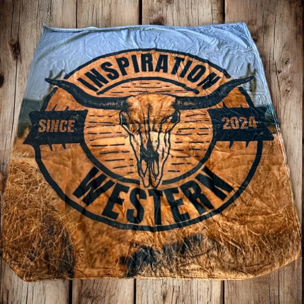 Inspiration Western - Couverture douce Inspiration Western – Modèle Foin & Crâne Longhorn