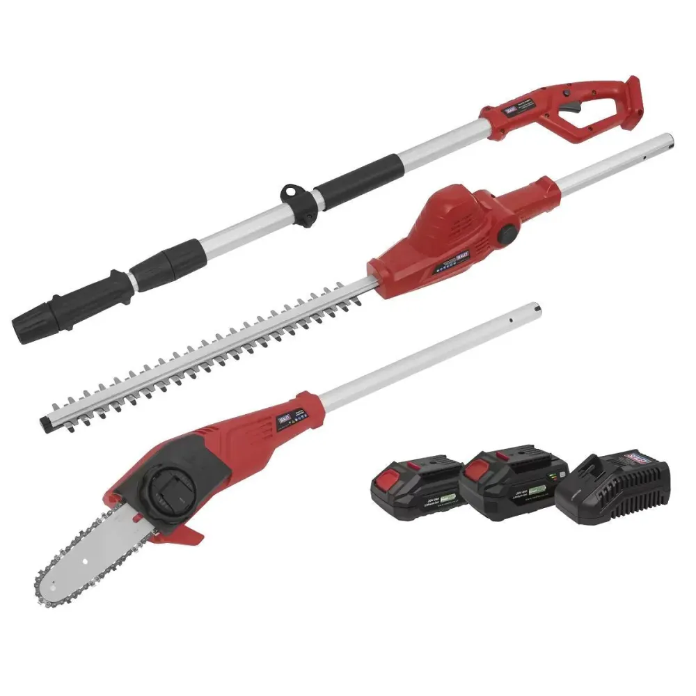 Sealey CP20VTPCOMBO Telescopic Cordless Hedge Trimmer & Chainsaw Kit 20V 2 Battery