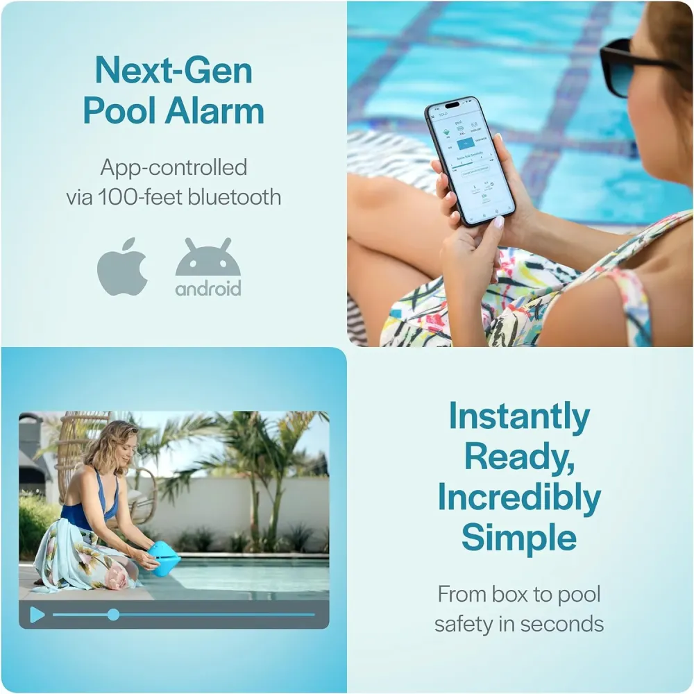 Alarma inteligente para piscina con aplicación Bluetooth, para piscinas sobre el suelo y en el suelo, sirena robusto de 11...