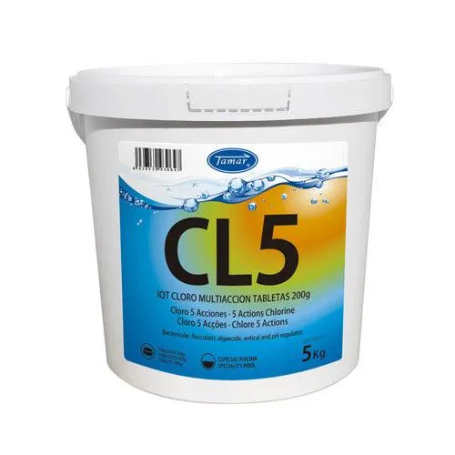 Cloro 5 Acciones TAMAR en Tabletas Multifunción de 200g – Tratamiento Íntegro para Piscinas (Envase de 5 kg)