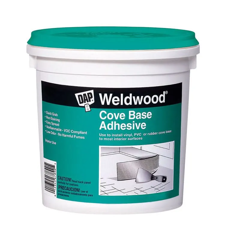 Adhesivo para base de zócalo de látex acrílico sintético de alta resistencia DAP Weldwood, color blanco roto, 1 cuarto de...