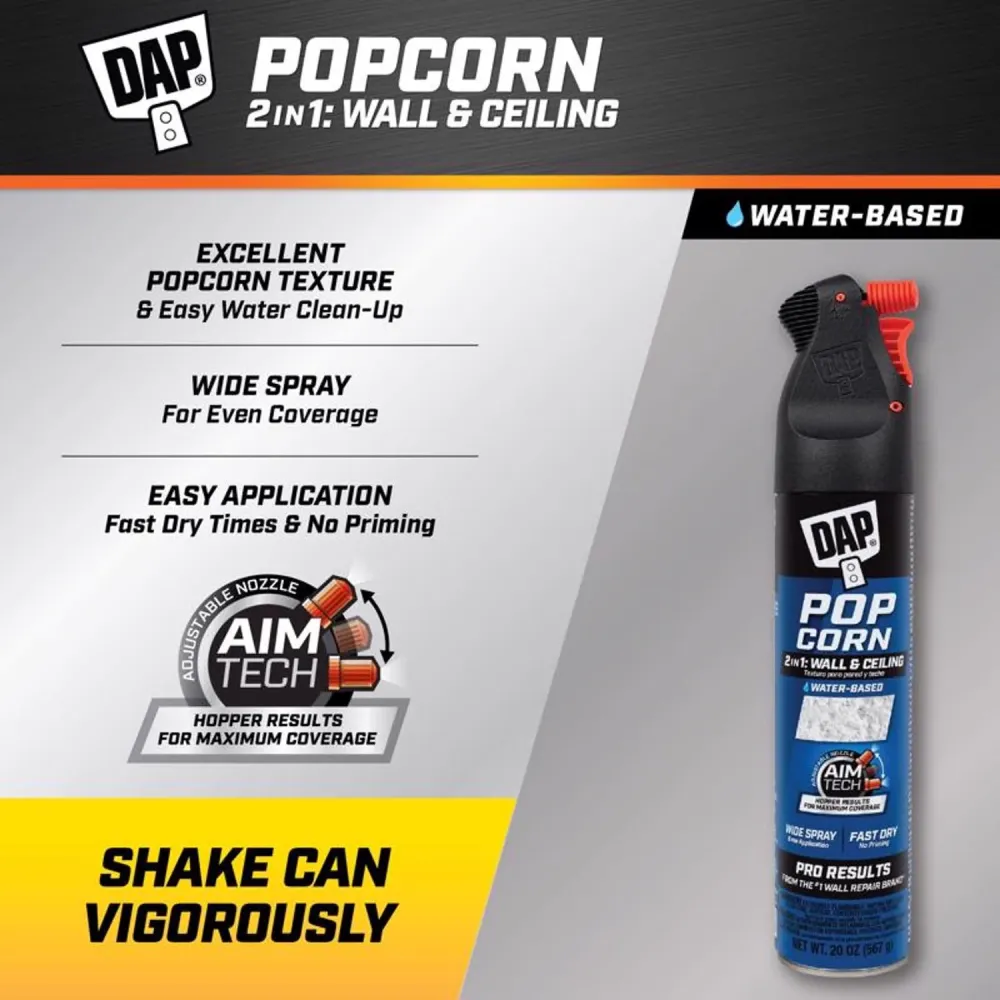 Textura en aerosol para techos con efecto palomitas de maíz base de agua blanca DAP de 20 oz