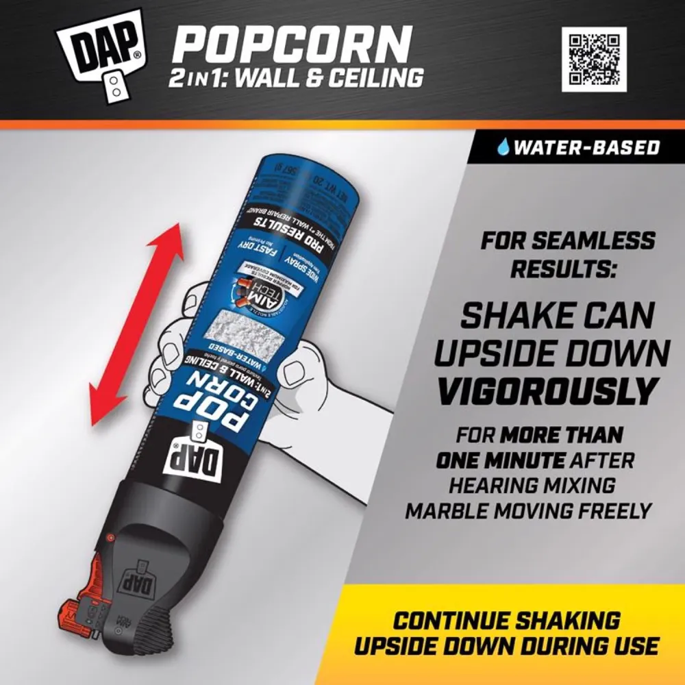 Textura en aerosol para techos con efecto palomitas de maíz base de agua blanca DAP de 20 oz