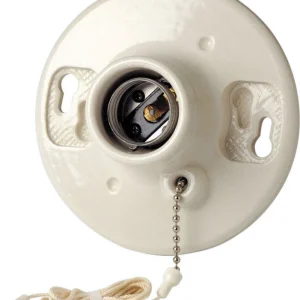 Portalámparas de techo con base mediana incandescente de porcelana Leviton sin llave con cadena, paquete de 1