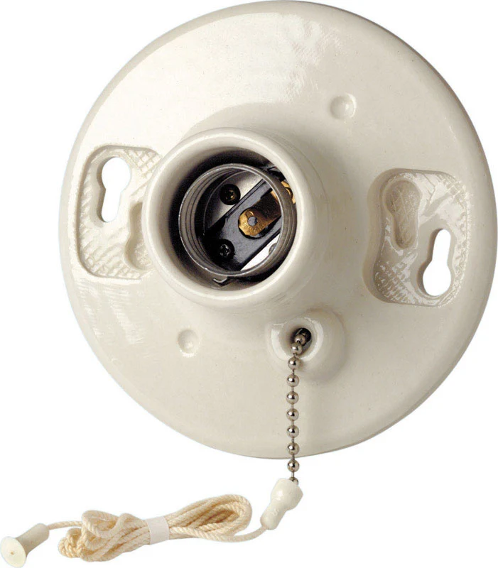 Portalámparas de techo con base mediana incandescente de porcelana Leviton sin llave con cadena, paquete de 1