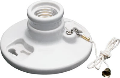 Portalámparas de techo con base mediana incandescente de porcelana Leviton sin llave con cadena, paquete de 1