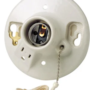 Toma de corriente con cadena y base mediana incandescente de porcelana Leviton, paquete de 1