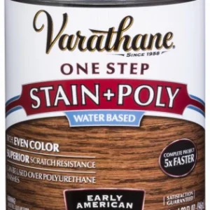 Tinte de poliuretano base de agua semibrillante Early American de un solo paso Varathane, 1 cuarto de galón.