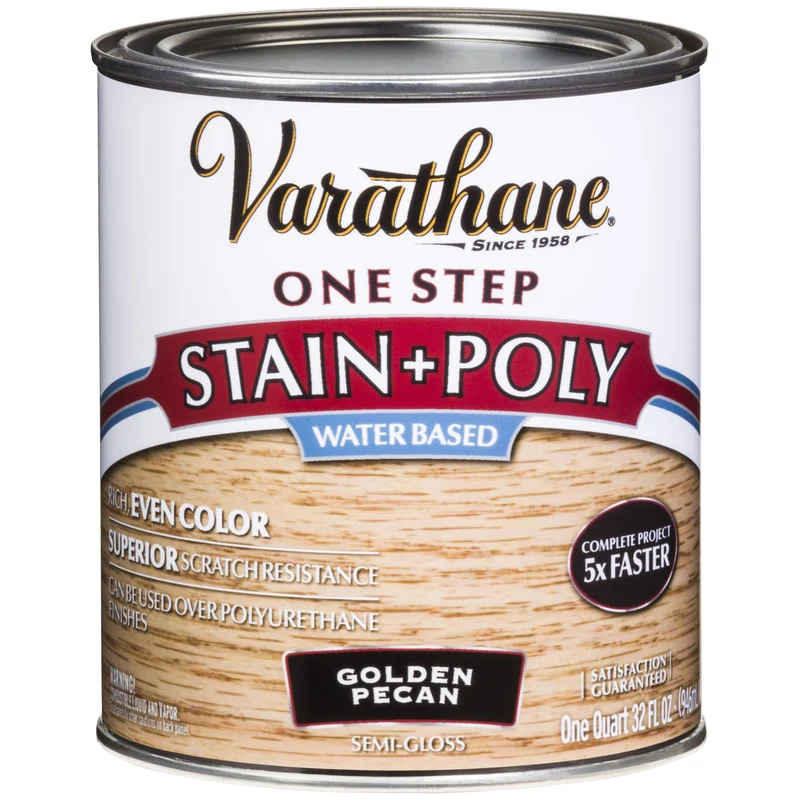 Tinte de un solo paso de uretano modificado con acrílico base de agua, color pecan dorado semibrillante Varathane, 1 cuart...
