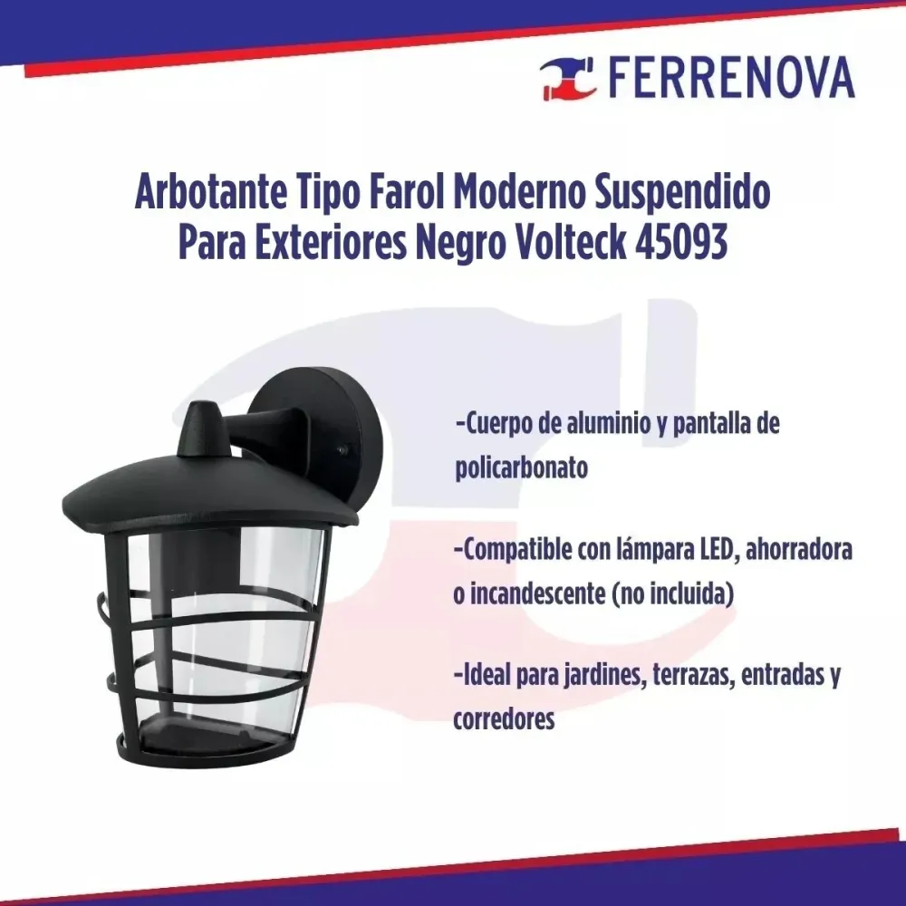 Arbotante tipo farol innovador suspendido para exteriores negro volteck 45093