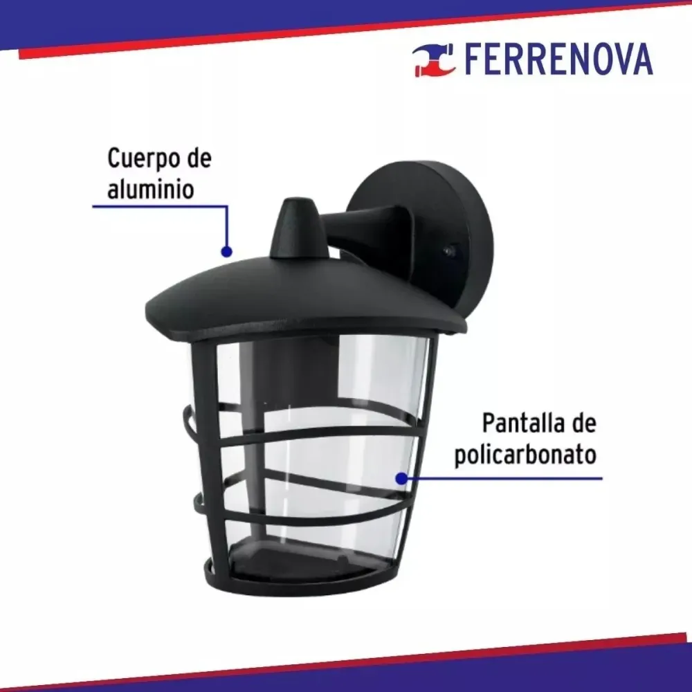 Arbotante tipo farol innovador suspendido para exteriores negro volteck 45093