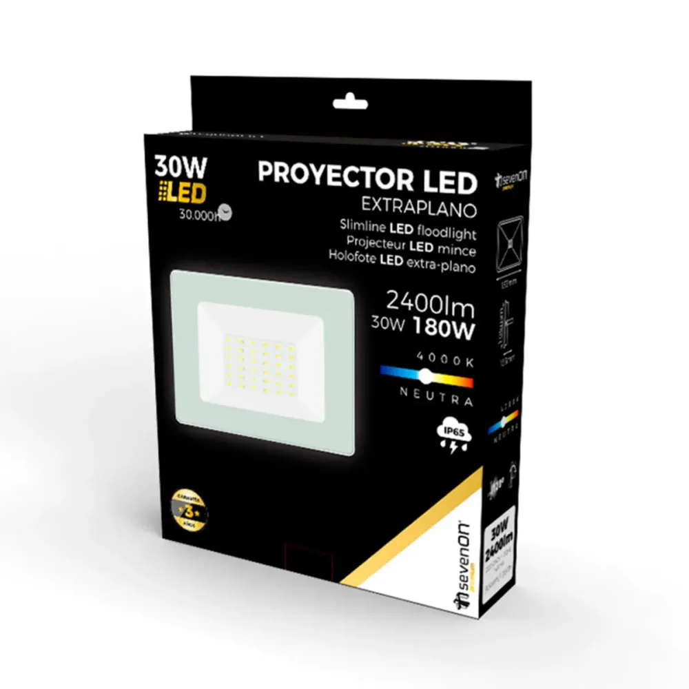 Máquina Eléctrica para Leñ Proyector LED exterior 7hSevenOn 30W ultraslim 4000k IP65 blanco