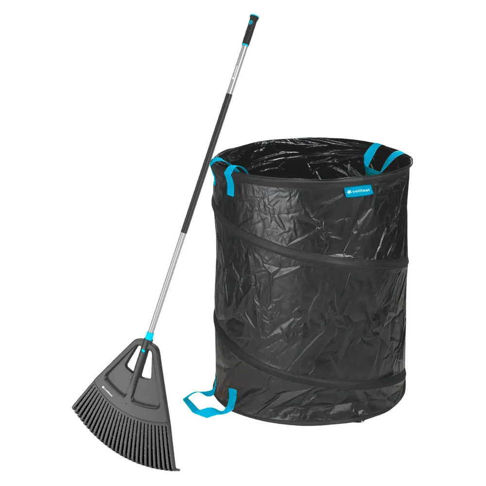 Azada de Mango Corto Rastrillo modelo abanico energo + bolsa de jardín emergente 172 litros
