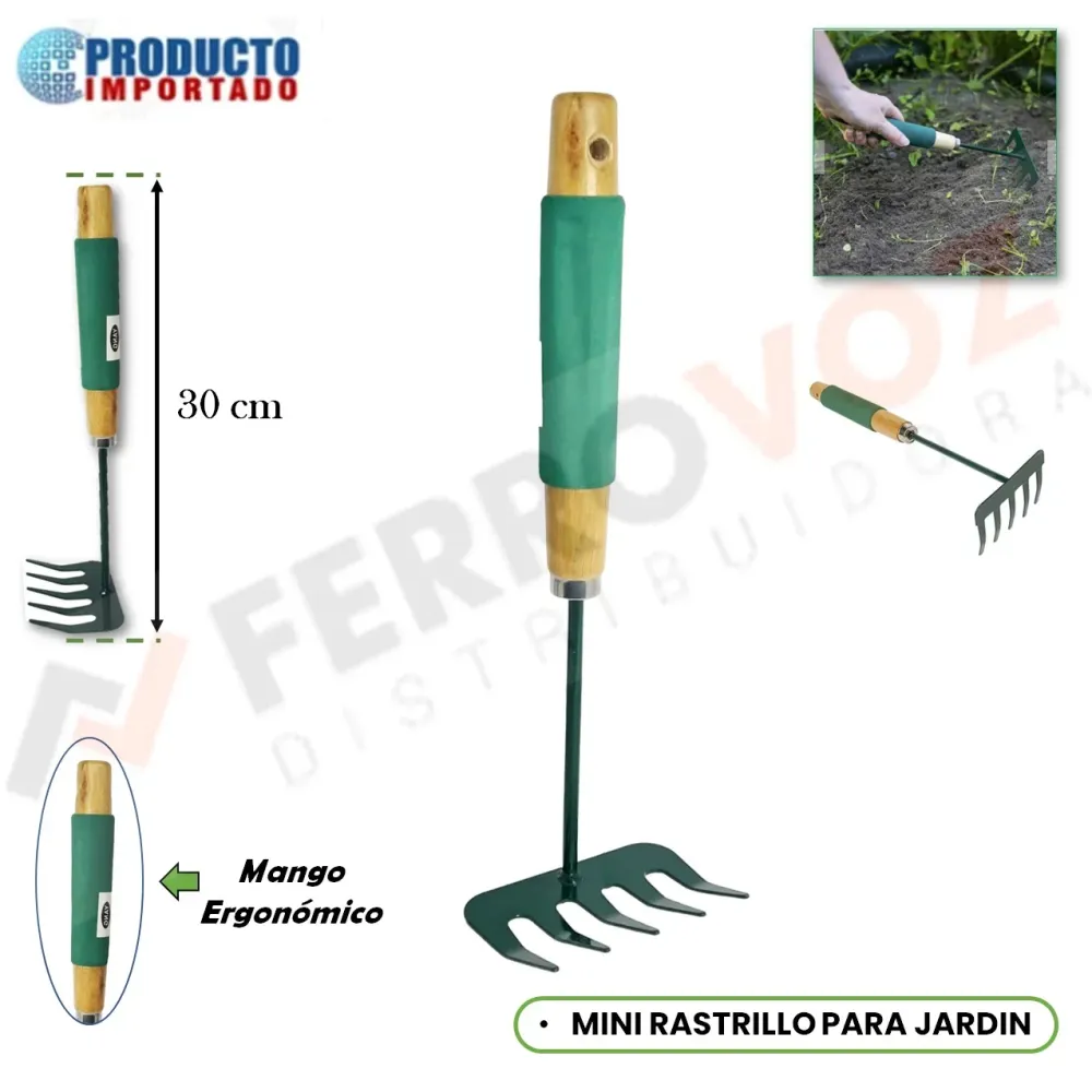 COMPACTO RASTRILLO PARA JARDIN M/ ERGONOMICO 30 cm.