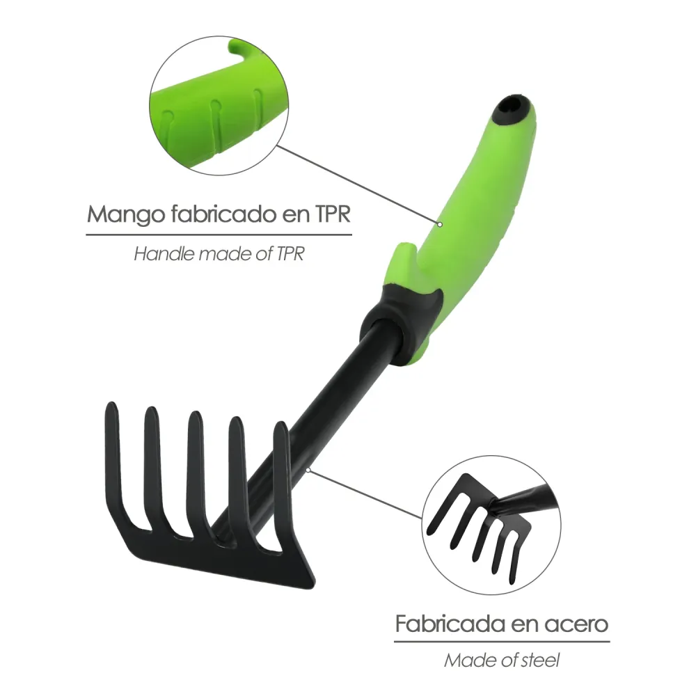 Cultivador de Mano de 3 Dientes Rastrillo Jardin 1 Mano Mango TPR