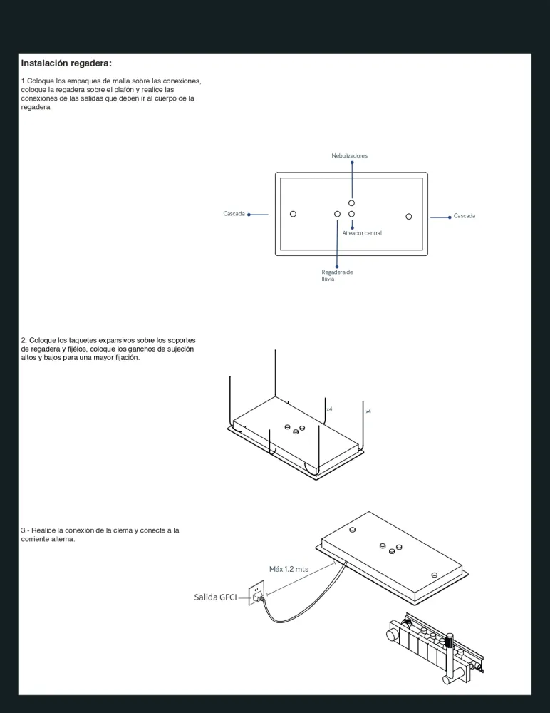CONJUNTO DE REGADERA RECTANGULAR TECHO WS22.015 con Tecnologí de Ahorro