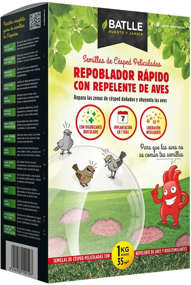 Plántula de Semillas de Césped - Césped Repoblación rápida con Repelente de Aves 1kg - Batlle